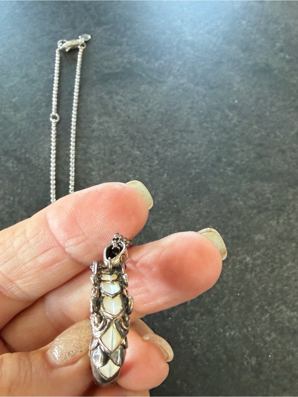 John Hardy Silver Dragon Crescent Necklace with Black Accent - Picture 3 of 4